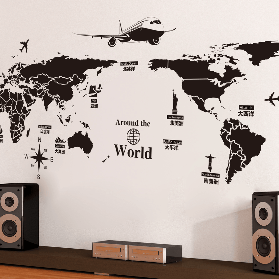 World Map Wall Stickers Removable PVC Map of the World Art Decals for Living Room Home Decor - MRSLM