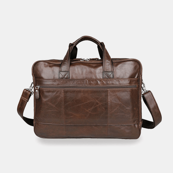 Men Faux Leather Multi-Pocket Multifunction Splashproof 15.6 Inch Laptop Bags Briefcases Crossbody Bag Handbag - MRSLM