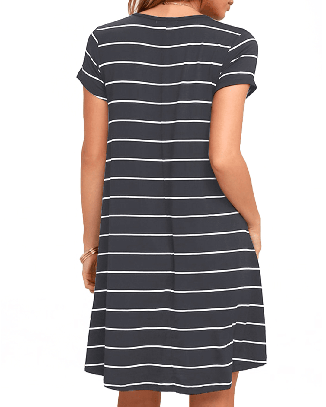 Striped O-Neck Short Sleeve Casual Summer Mini Shirt Dress - MRSLM