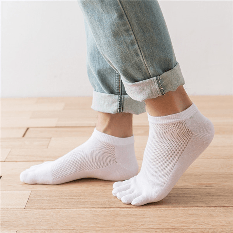 Mens Cotton Mesh Breathable Invisible Toe Socks Soft Low-Cut No Show Ankle Sock - MRSLM