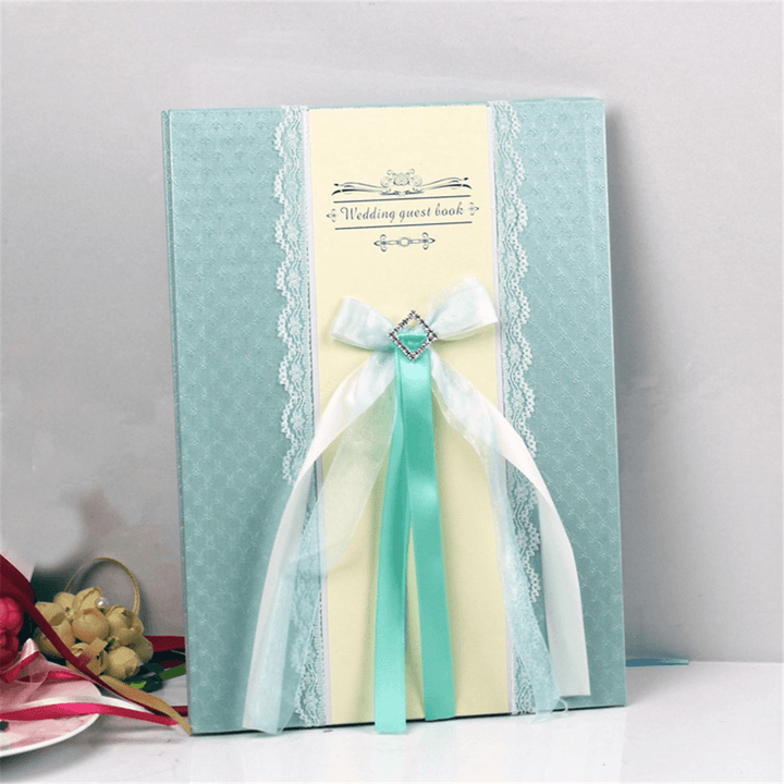 Wedding Guest Book Elegant Lace Ribbons Sign Blank Birthday Party Guestbook Decorations - MRSLM