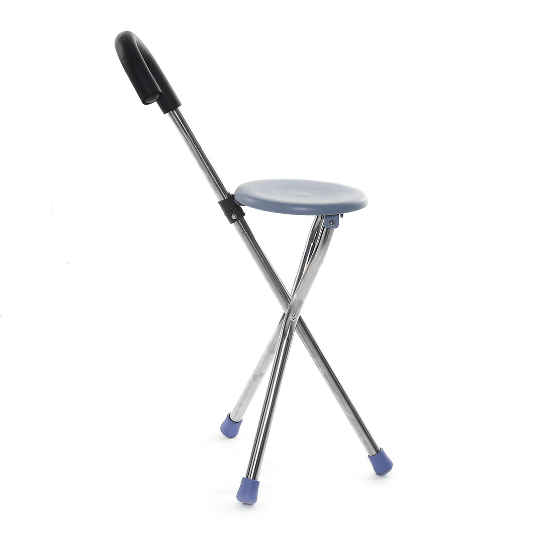 Stainless Steel Folding Tripod Cane Hiking Chair Portable Walking Stick with Seat - MRSLM