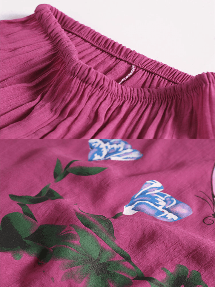 Women Butterfly Flower Print Loungewear Loose Breathable Summer Pajamas - MRSLM