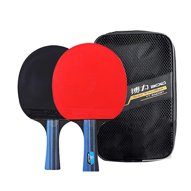 2PCS Long/Short Handle Table Tennis Racket 7-Layer Pure Wood Professional Ping Pong Paddle with Storage Bag - MRSLM