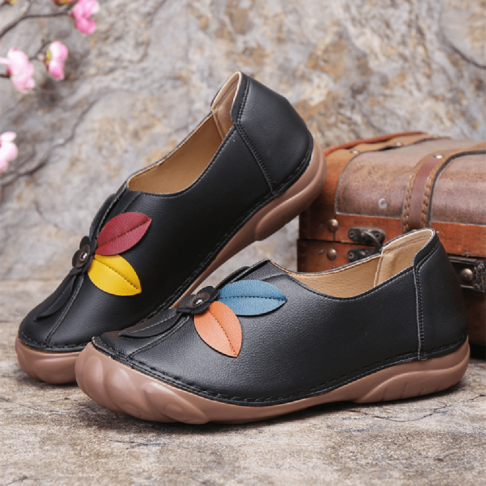 Women Retro Flower Stitching Comfy round Toe Slip on Flat Loafers Shoes - MRSLM