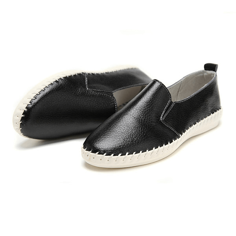 Women Spring Casual Flat Shoes Slip on Loafers Soft Bottom Leather Flat Shoes - MRSLM