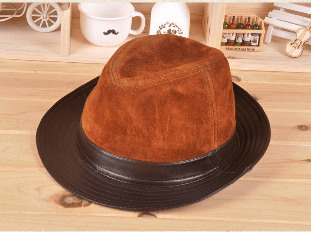 Sheep Skin Big Brim Hat Leather Top - MRSLM