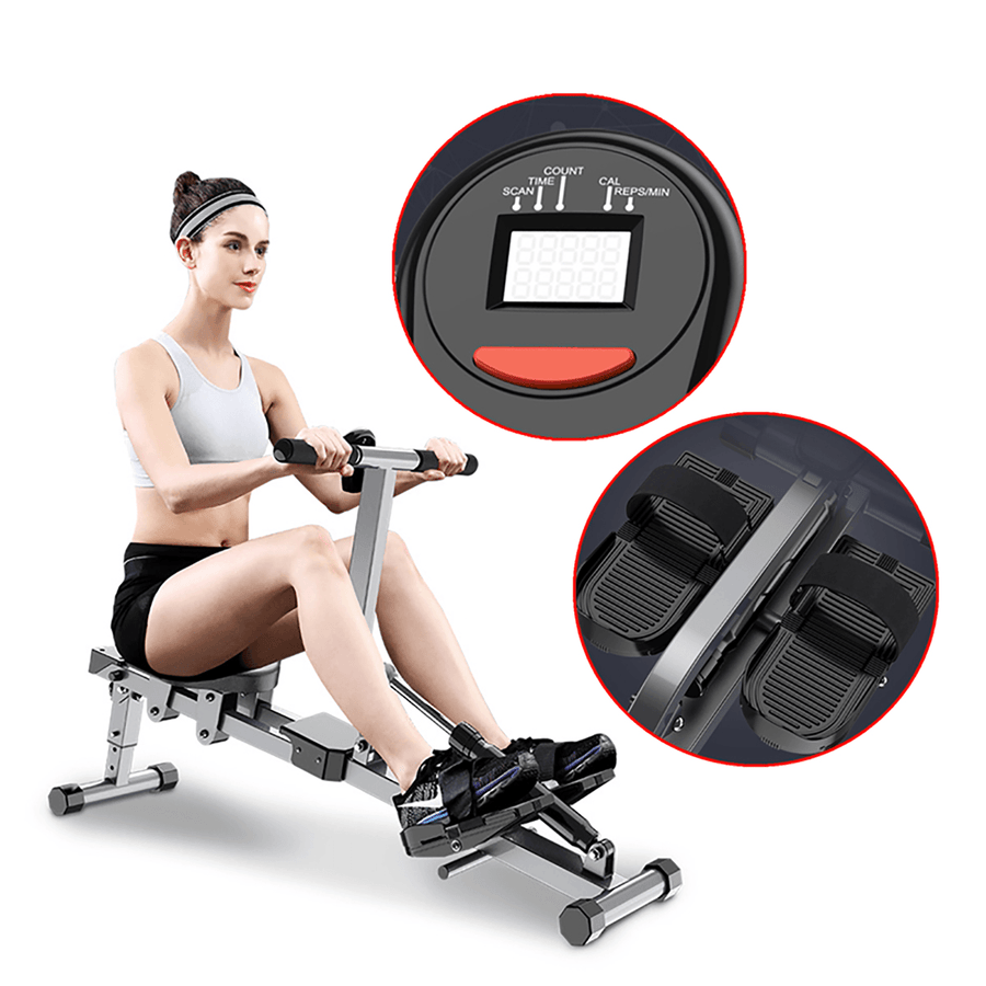 LED Display Foldable Rowing Machine 3-Level Adjustment Supine Board Body Fitness Home Gym Exercise Equipment - MRSLM