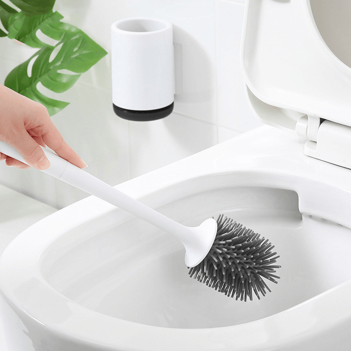 Wall Mounted /Floor Stand 360° TPR Soft Bristle Silicone Toilet Cleaning Brushes with Holder - MRSLM