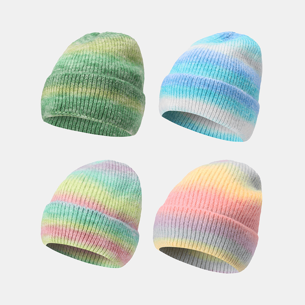 Women Gradient Autumn Winter Warm Knitted Hat Personality Wild Flanging Ear Protection Beanie Hat - MRSLM