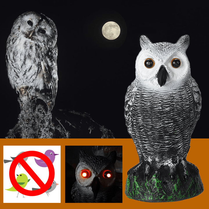 Dummy Owl Hunting Decoy Glowing Eyes Sound Garden Decor - MRSLM