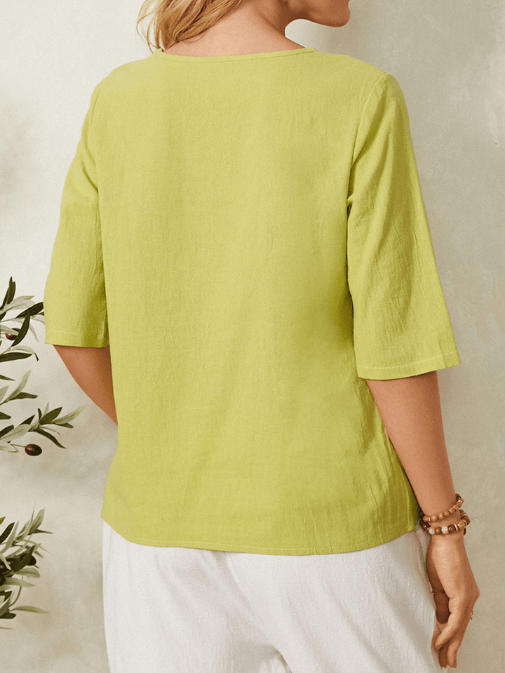Cotton Calico Print O-Neck Half Sleeve Casual T-Shirt for Women - MRSLM