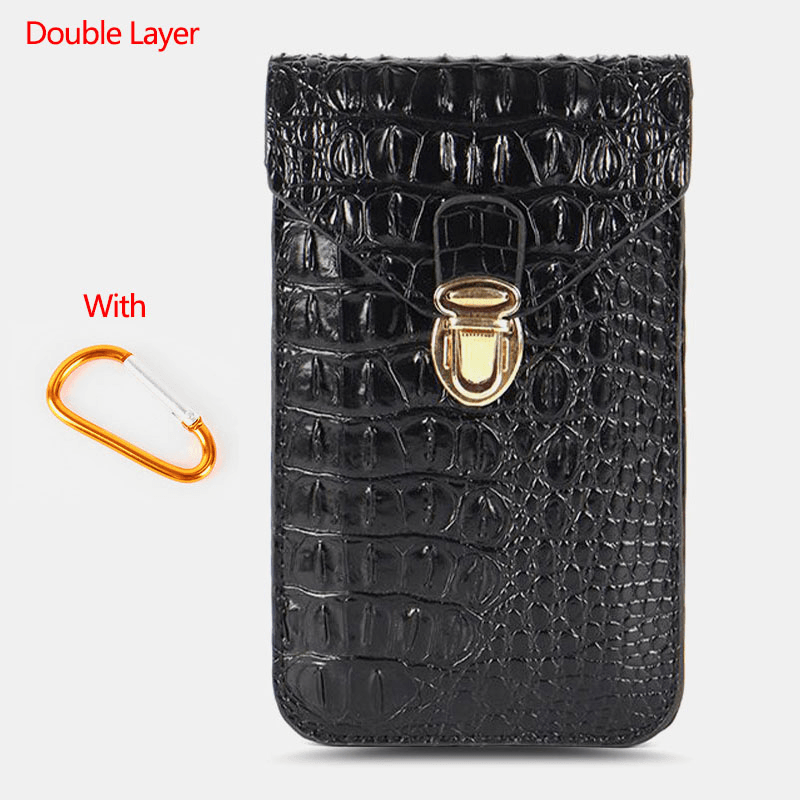Men PU Leather Crocodile Pattern Multifunctional Casual Double Layer 6.5Inch Phone Bag Waist Bag with Hook - MRSLM