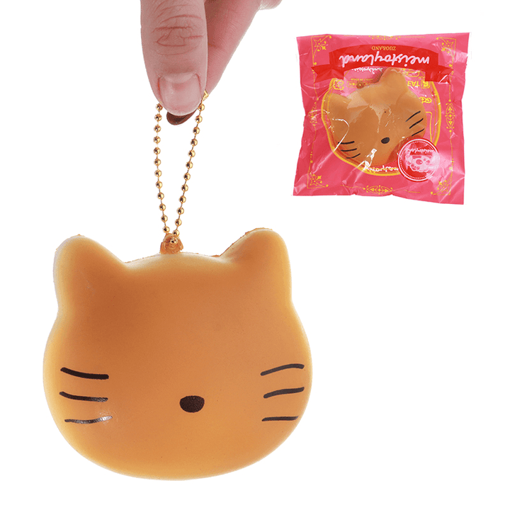 Meistoyland Squishy Cat Kitty Slow Rising Straps Squeeze Toy with Chain Original Packaging - MRSLM