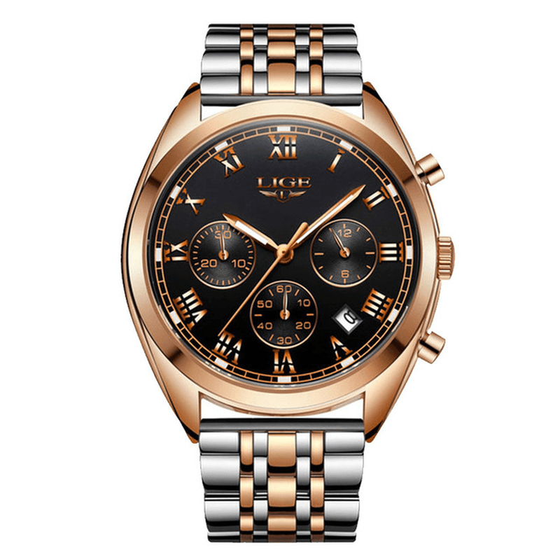 LIGE 9852 24 Hour Date Display Men Wrist Watch Business Style Quartz Watch - MRSLM