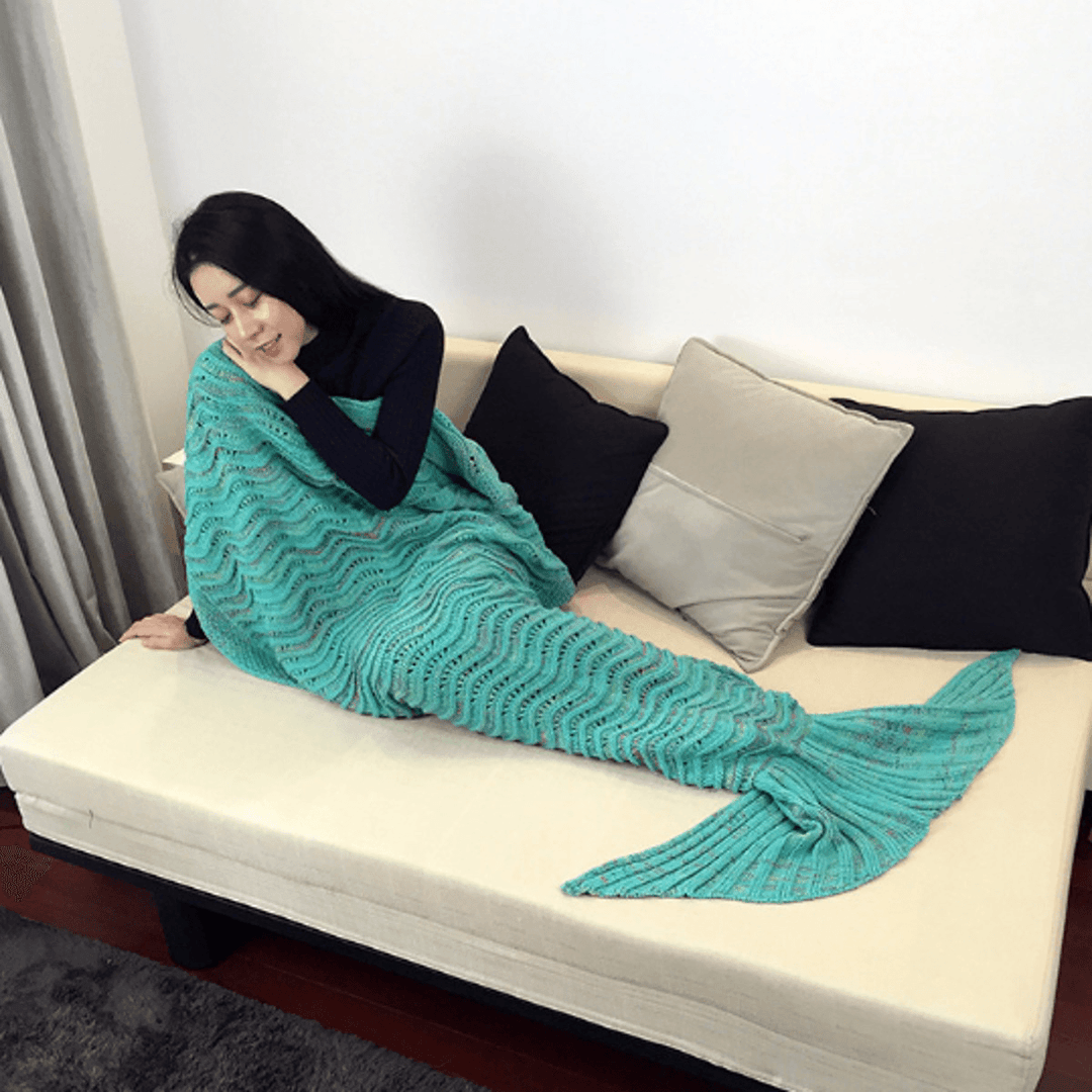180Cm Super Soft Crocheted Mermaid Tail Blanket Knitting Kids&Adult Sofa Sleeping Bag - MRSLM
