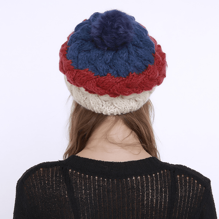 Women Vintage Patchwork Knit Hat Earmuffs Ski Skull Cap - MRSLM