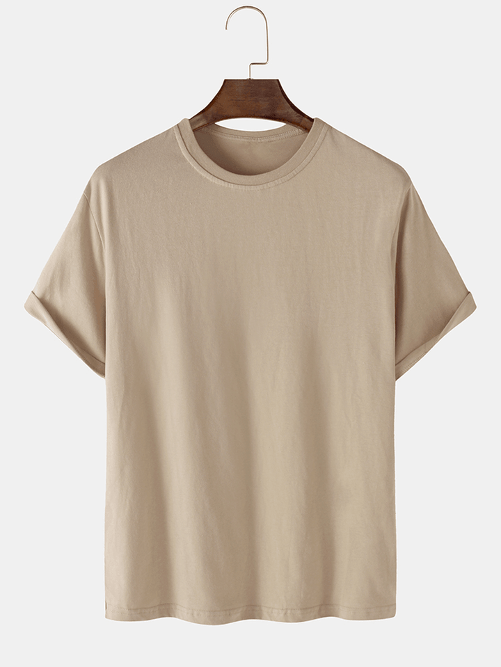 Breathable Solid Color round Neck Short Sleeve Cotton T-Shirts - MRSLM