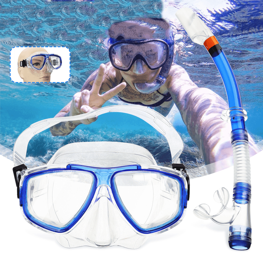2Pcs/Set Tempered Glass Snorkel Goggles Mask Breathing Tube Scuba Swimming Diving Snorkelling Accessories - MRSLM
