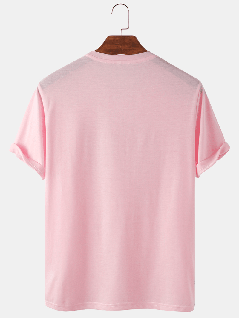 100%Cotton Letter Print Pineapple Pattern Pink Short Sleeve Casual T-Shirts - MRSLM