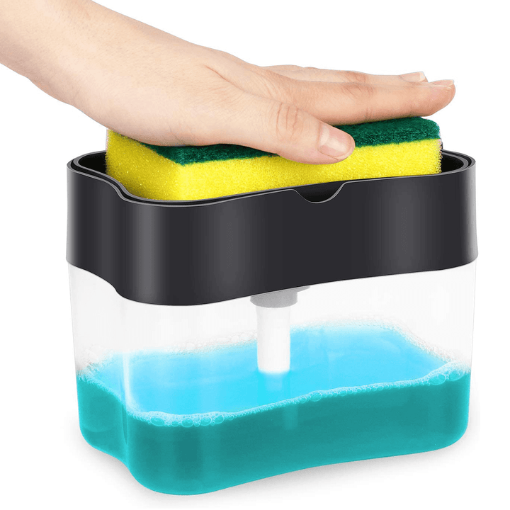 2-In-1 Liquid Dispenser Container Hand Press Soap Pump Dispenser with Sponge Holder Soap Organizer for Kitchen Cleaner Tools - MRSLM
