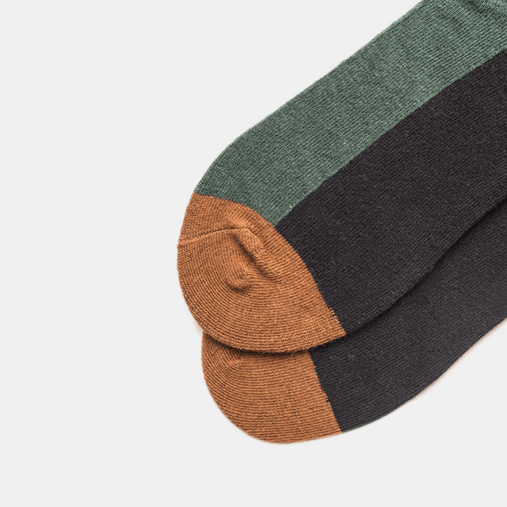 Men Long Socks Dark Green Designer Lines Contrast Color Tube Cotton Socks - MRSLM