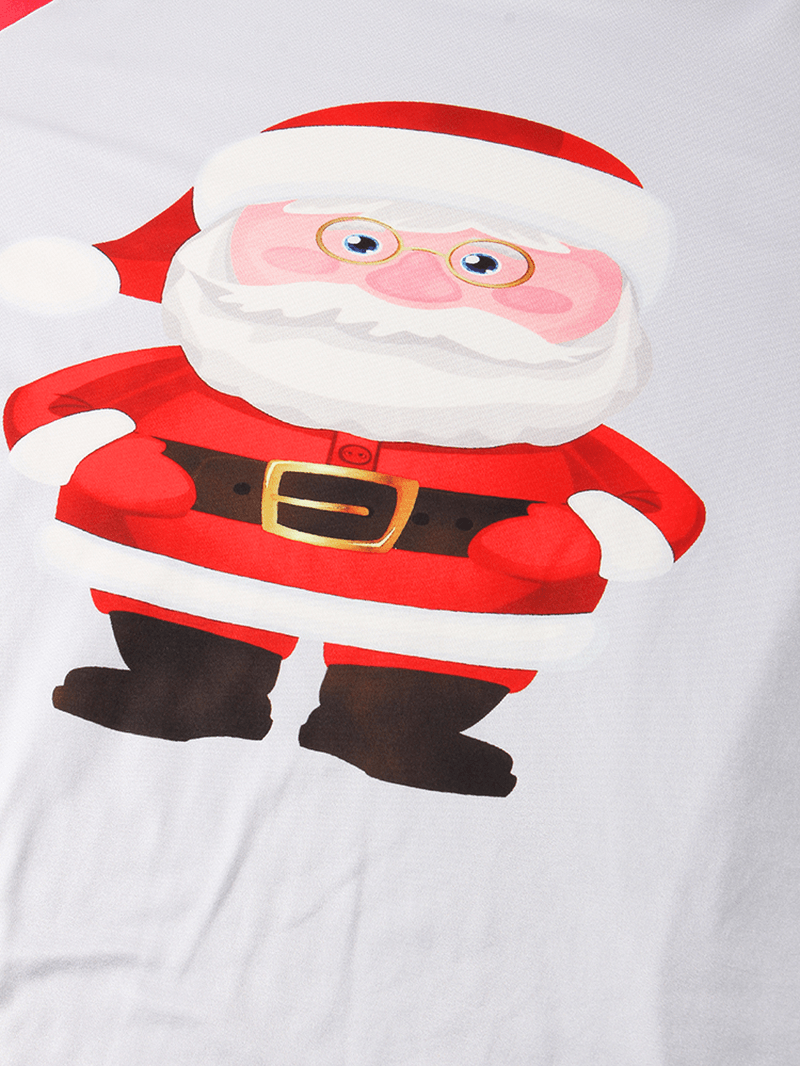 Mens Cartoon Santa Claus Print Raglan Sleeve Loose Plaid Pants Home Lounge Pajamas Set - MRSLM