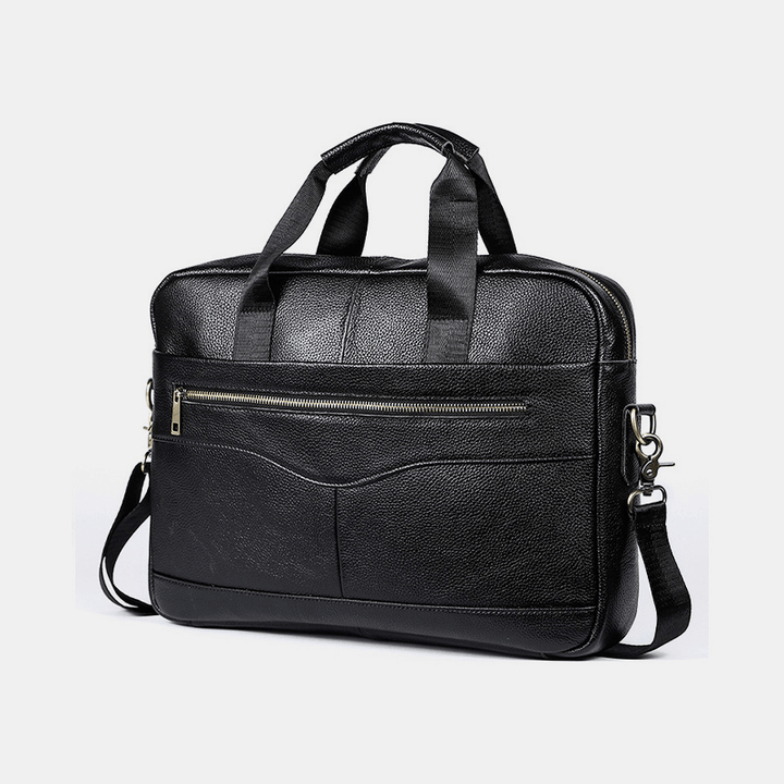 Men Genuine Leather Multi-Pocket 14 Inch Laptop Bag Briefcase Business Handbag Crossbody Bag - MRSLM