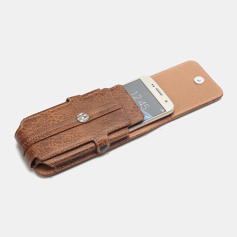 Men PU Leather EDC Multi-Purpose Belt Bag Vintage Lightweight Phone Bag Waist Bag - MRSLM