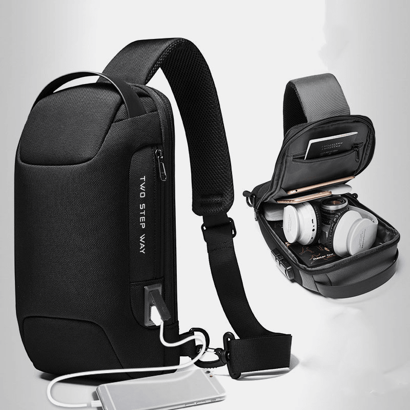 Men Oxford USB Charging Multi-Layers Waterproof Outdoor Crossbody Bag Chest Bag Sling Bag - MRSLM
