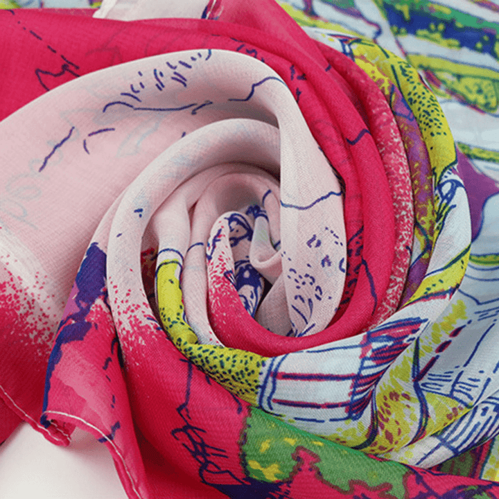 Women'S Georgette Silk Soft Scarves Shawl High Quality Oil Painting Print Long Scarf - MRSLM