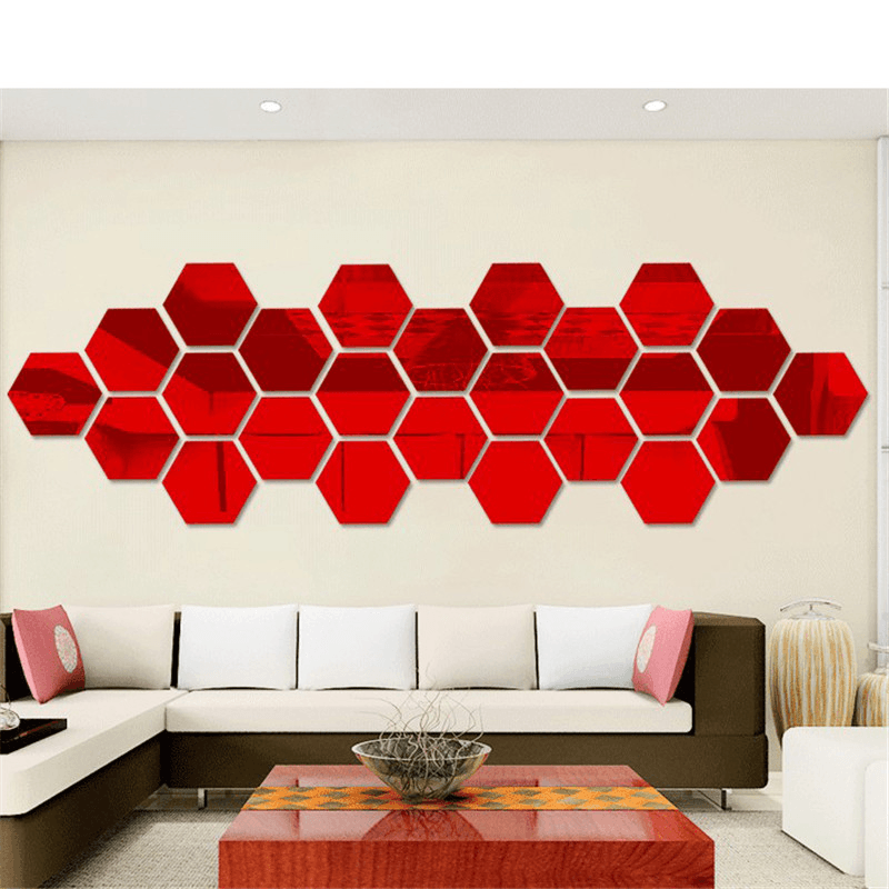 12Pcs 3D Wall Stickers DIY Mirror Hexagon Vinyl Removable Decal for Home Living Room Art Decoration - MRSLM