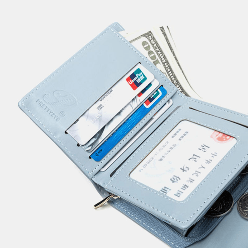 Women Trifold Short Wallet Leaf Line Design Simple Folding Money Clip Multi-Card Slot Card Holder - MRSLM