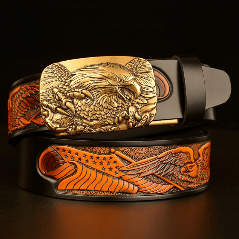 Fashion Temperament Eagle Head Automatic Buckle Men'S Belt - MRSLM