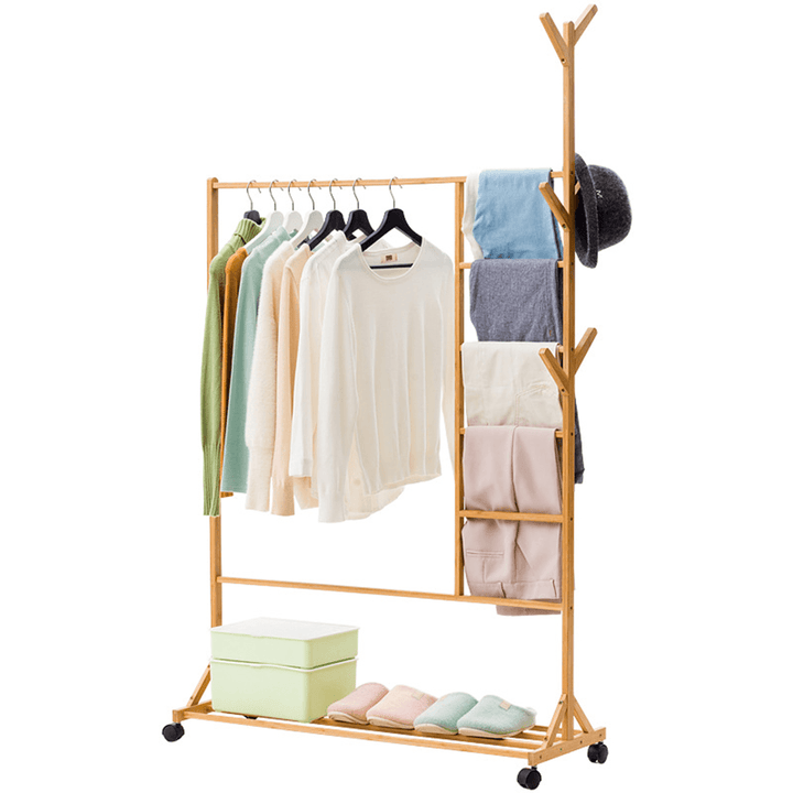 Wooden Garment Rack Storage Coat Cloth Stand Shoe Bag Hat Hanger Bamboo Holder - MRSLM