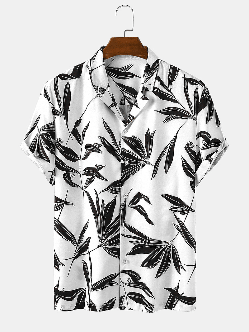 Bangood Designed Mens Tropical Leaf Print Short Sleeve Shirts - MRSLM