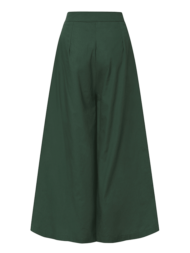Women Solid Color Tie Front Casual Wide Leg Pants with Pocket - MRSLM
