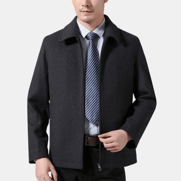 Mens Business Wool Solid Color Turn down Collar Jacket - MRSLM