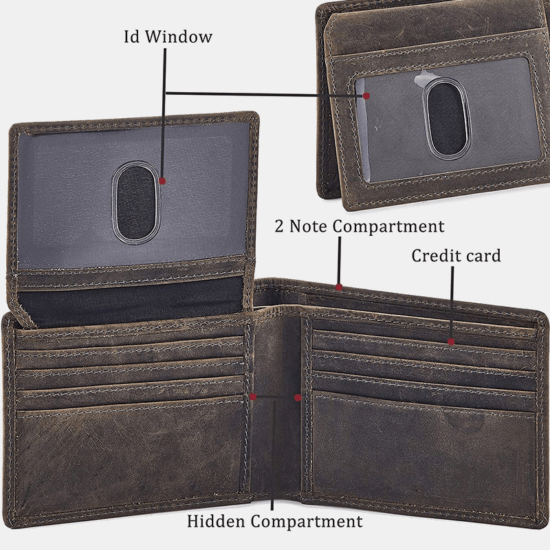 Ekphero Men Genuine Leather Bifold Short Multi-Card Slots Card Case Wallet Money Clip - MRSLM