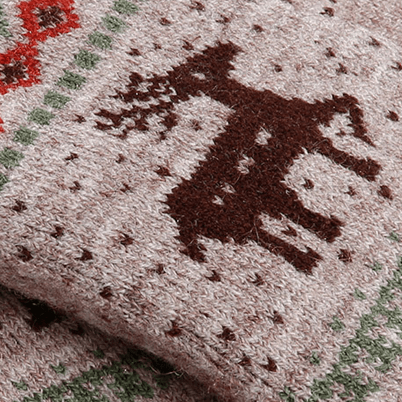 Women Girls Winter Crochet Knitted Warm Gloves Touch Screen Cute Deer Printing Mittens - MRSLM