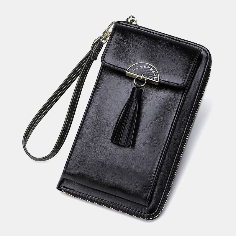 Women RFID Anti-Theft Multifunction Tassel Decor Crossbody Bag Multi-Card Slots Wallet Clutch Bag Phone Bag - MRSLM