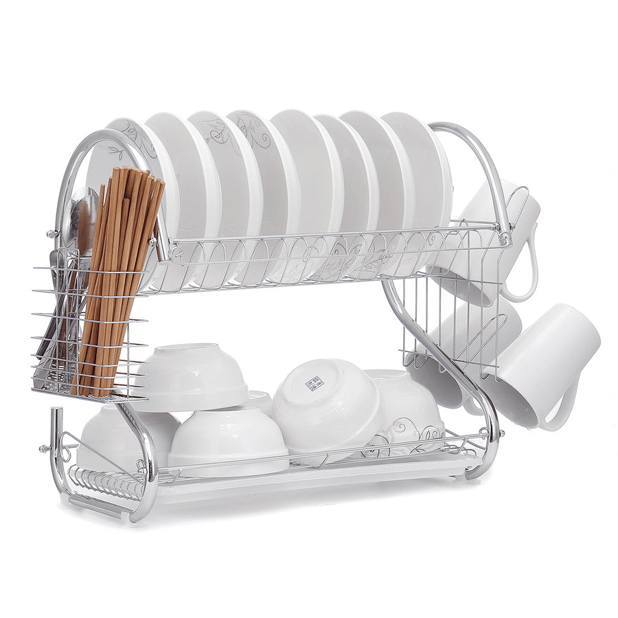 Dish Drying Rack 2 Tier Dish Rack with Utensil Holder Cup Holder and Dish Drainer for Kitchen Counter - MRSLM