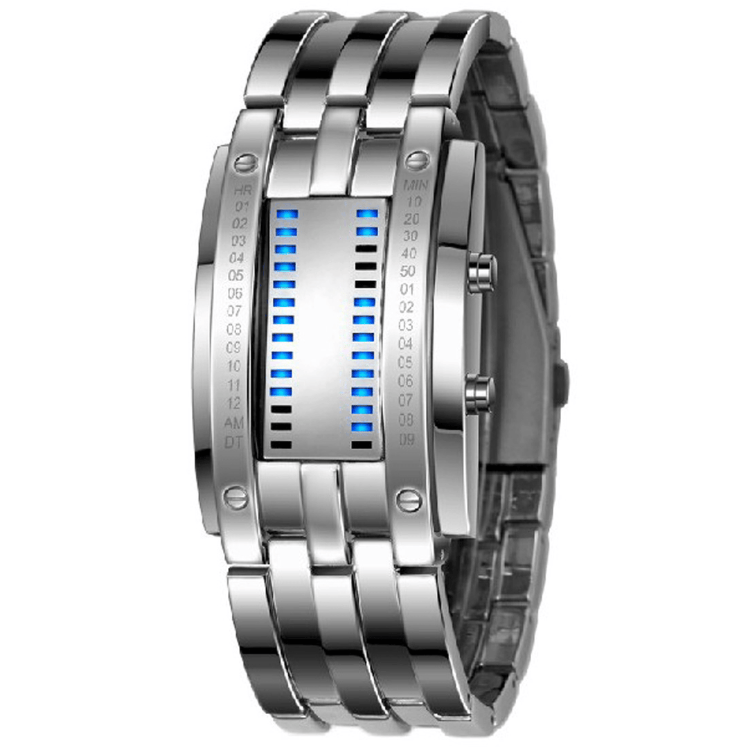 XSVO Fashion Rectangle Dial LED Time Date Display 30M Waterproof Steel Strap Men Digital Watch - MRSLM