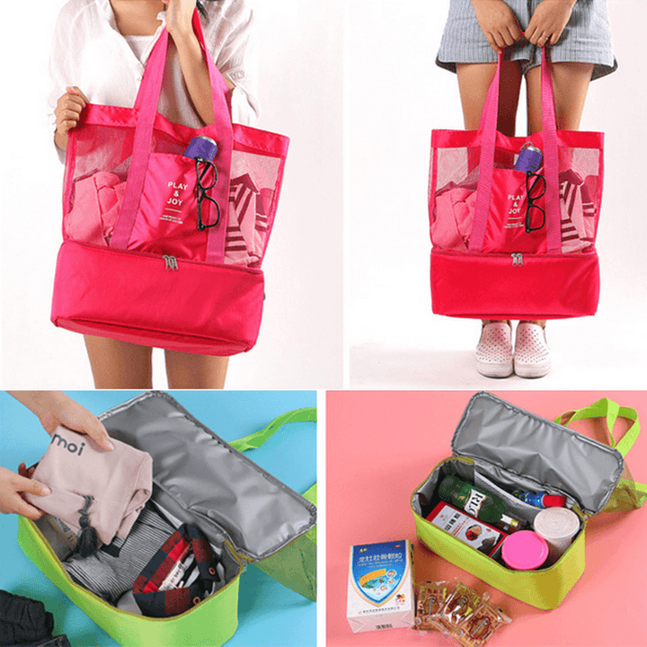 Honana DW-LB2 Handheld Lunch Bag Insulated Cooler Picnic Bag Mesh Beach Tote Bag Food Drink Storage - MRSLM