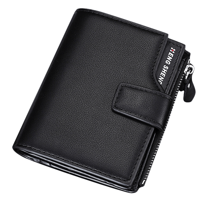 Men PU Leather Casual Wallet Hasp Zipper Credit Card Holder Coin Bag - MRSLM