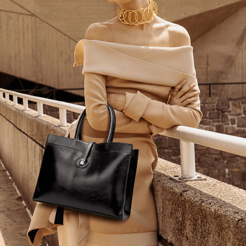 Women Faux Leather Retro Multi-Pocket Large Capacity Handbag Shoulder Bag Tote - MRSLM