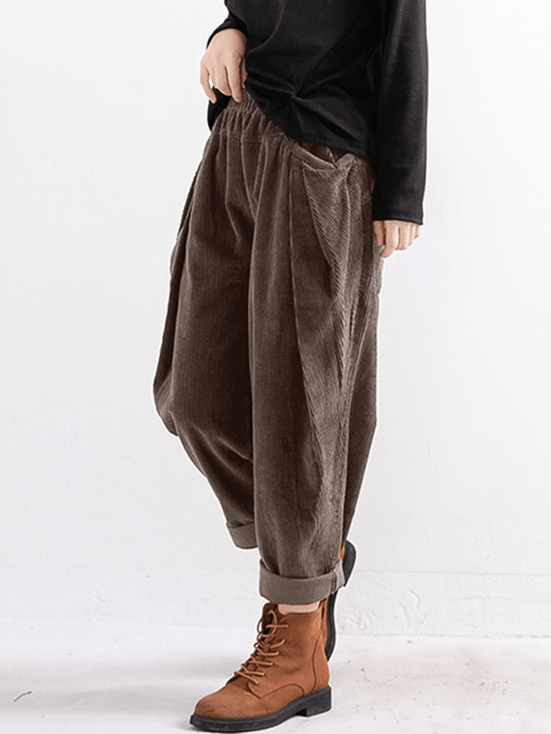 Women Casual Vintage Corduroy Loose Pants with Pockets - MRSLM