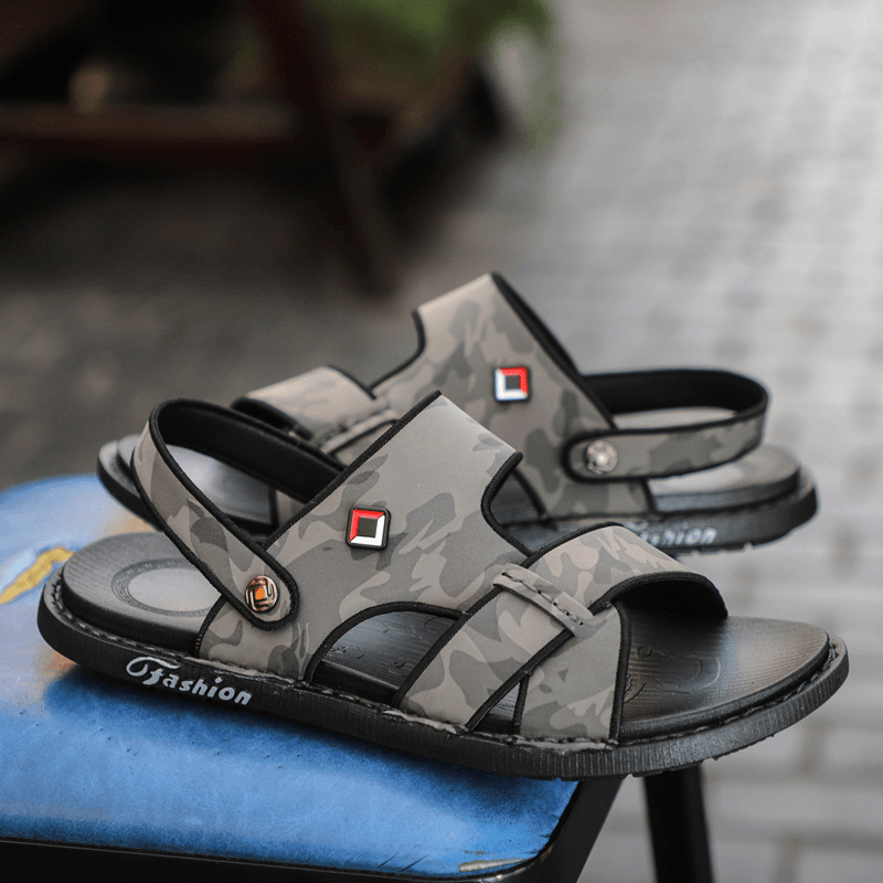Men Genuine Leather Two-Ways Breathable Non-Slip Soft Casual Outdoor Sandals - MRSLM