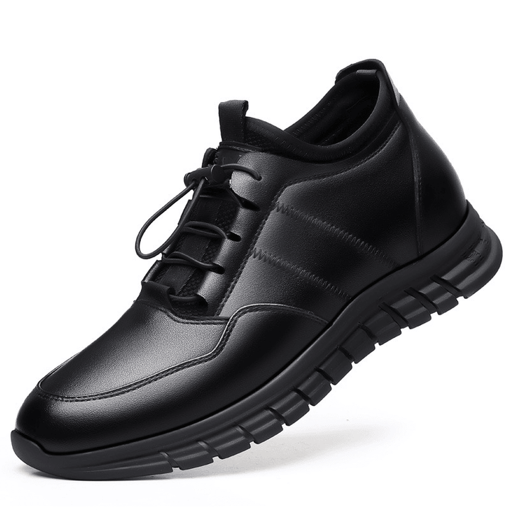 Men Cowhide Leather Breathable Comfy Soft Bottom Non Slip Elastic Band Casual Shoes - MRSLM
