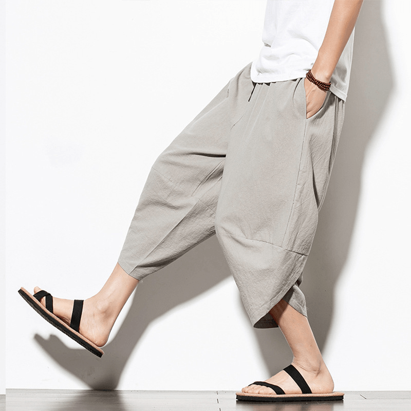 Summer New Loose Carrot Pants Harem Pants Casual Wide Leg Pants Loose Cotton Linen Chinese Style Men'S Pants - MRSLM